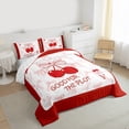 thumbnail image 3 of Manfei Red Cherry Bowknot Full Size Comforter Sets for Girl, Cartoon Princess Ribbon Bedding Comforter Set, Initial A Letter Reversible Bedding Sets, Lightweight Room Decor, 3-Piece, 3 of 8