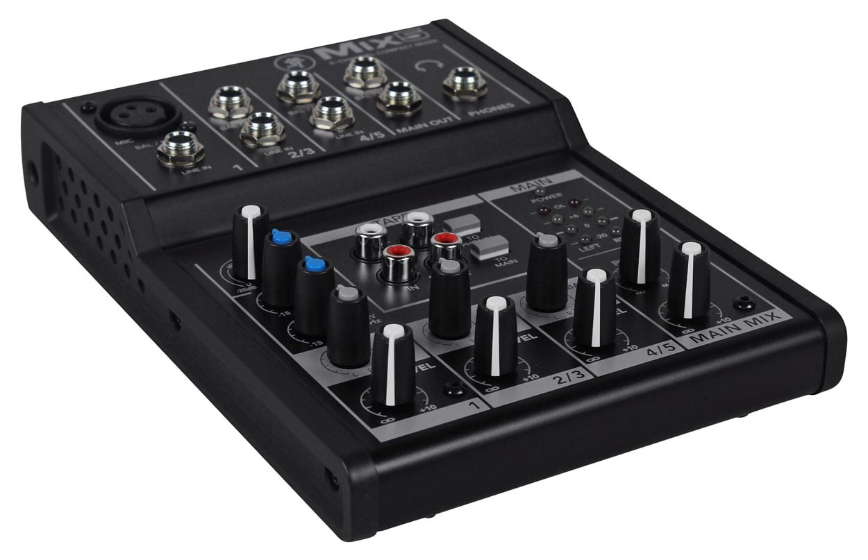 Mackie Mix5 Compact 5-Channel PA Mixer+(3) Microphones+(3) XLR Cables