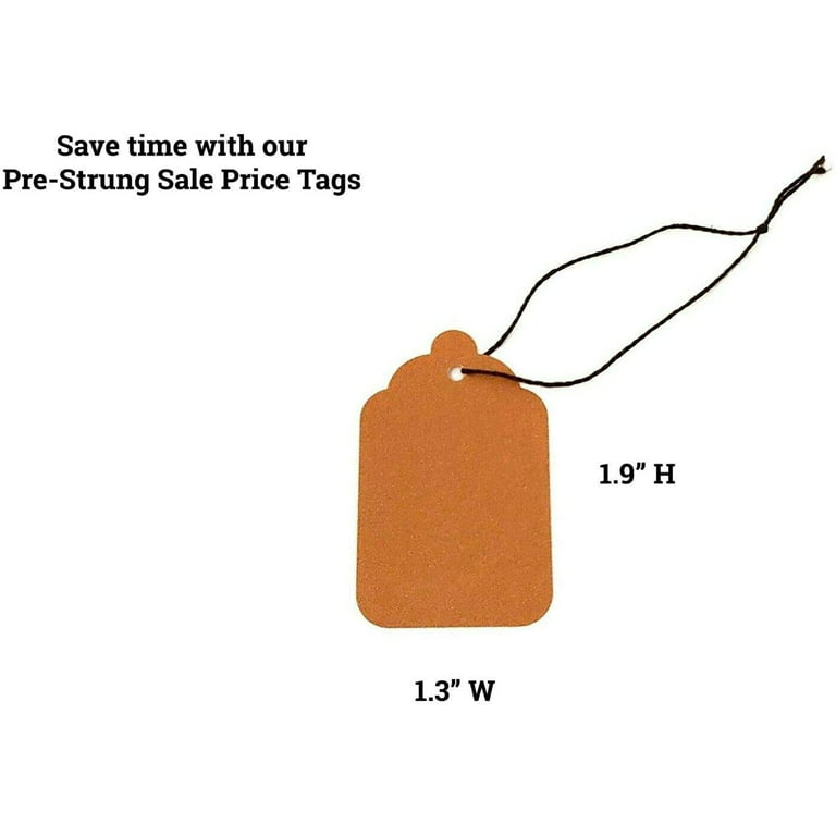 Blank Kraft Strung Merchandise Pricing Tags with String, Brown #6 Tags,  1.25 W x 1.875 H, 100 Pack 