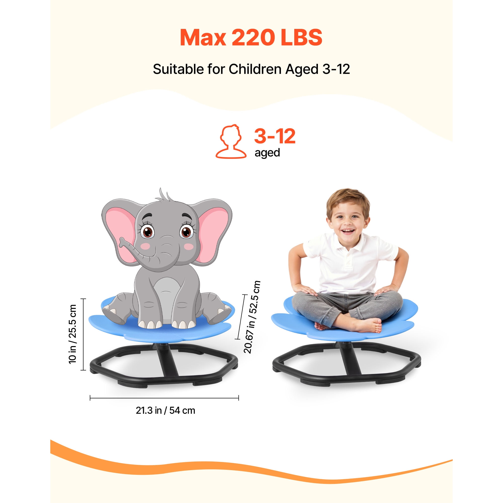 KFFKFF Kids Rotating Chair, 220 lbs Weight Limit, Flower-Shaped Sensory Spinning Seat, Designed for Children with Sensory Needs, Stable Non-Slip Metal Base, Toddler Spin and Sit Chair