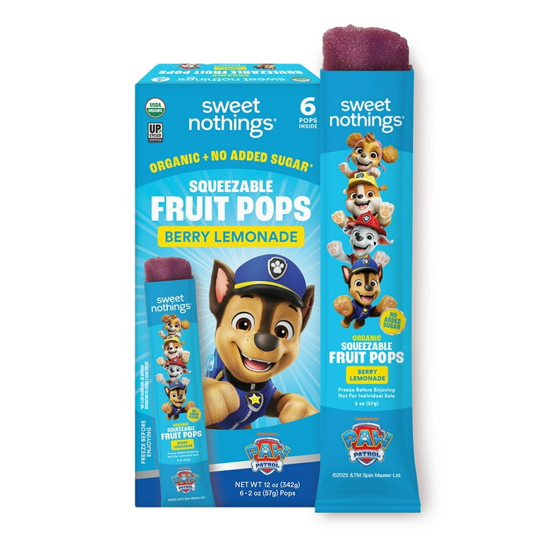 Sweet Nothings Paw Patrol Organic Frozen Squeezable Fruit Pops, Berry Lemonade, 2 oz, 6 count