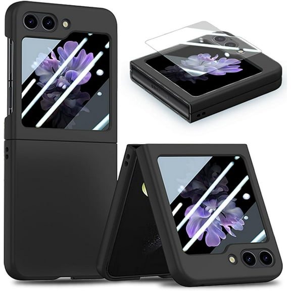 for Samsung Galaxy Z Flip 5 Case with Screen Protector, Ultra Thin Full Body Protective Phone Case Cover for Samsung Z Flip 5 5G FG Black