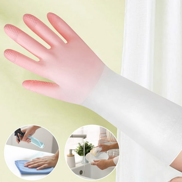 Pisexur Batería de cocina Guantes de limpieza reutilizables de goma para lavavajillas, para cocina y baño, antideslizantes, con agarre, largos, con forro flocado, fle para la cocina del hogar
