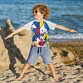 thumbnail image 3 of FORMRS Boys Rash Guard Short Sleeves Swim Shirt Quick Dry UPF 50+ Sun Protection, Sizes 3-12T, Yelllow Simple Shapes, 3 of 6
