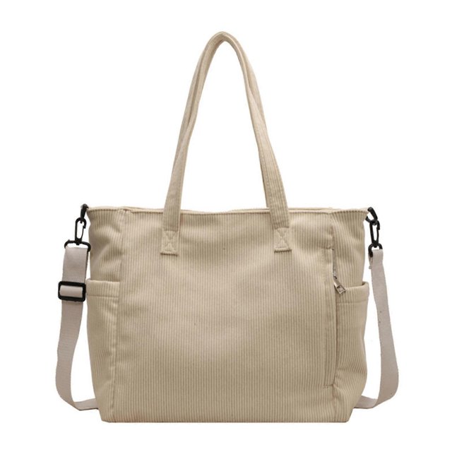 Stylish Corduroy Shopper Bag Casual Tote Shopping Bags Handbag for Work School and Travel Green