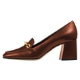 thumbnail image 2 of FSJ Women Dress Square Closed Toe Loafer Shoes Comfort Chunky High Heeled Pumps with Chain Decor Soft Color All Seasons for Lady, 2 of 5