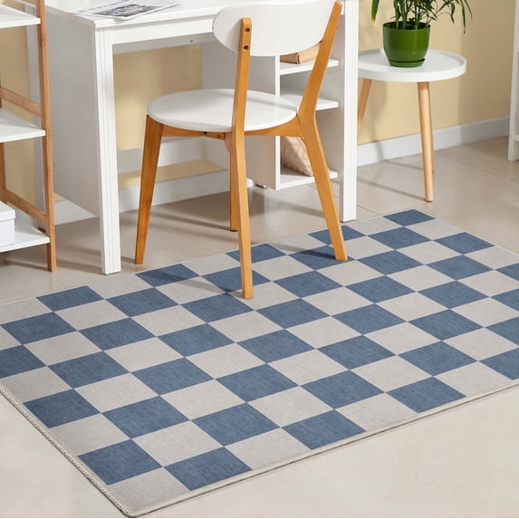 Well Woven Apollo Flatwoven Modern Squares Blue 3'3" x 5' Area Rug