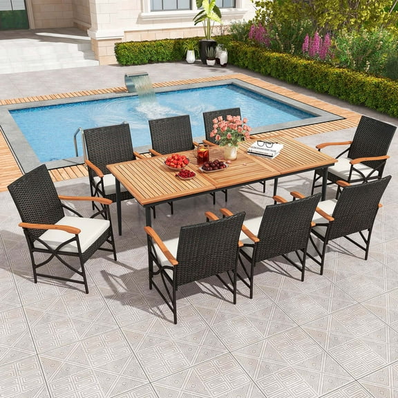 Costway 9 PCS Patio Dining Set with 1.9" Umbrella Hole X-frame Armrests Seat Cushions