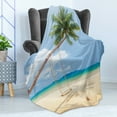 thumbnail image 4 of Ocean Soft Flannel Fleece Throw Blanket, Photo of a Tropical Island with Coconuts Palm Trees and Swing Beach Exotic, Cozy Plush for Indoor and Outdoor Use, 50" x 60", Cream Blue Green, by Ambesonne, 4 of 5