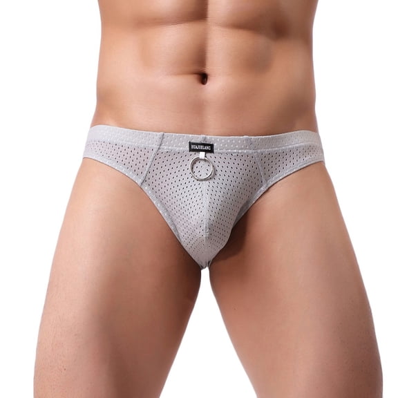 Mesh Sport Brief Mens Underwear Breathable Underpants Shorts Fashion Athletic Performance, XL, Grey