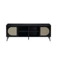 thumbnail image 2 of 60 Inch TV Entertainment Center Rattan Front 2 Cabinet Metal Legs Black - Saltoro Sherpi, 2 of 6