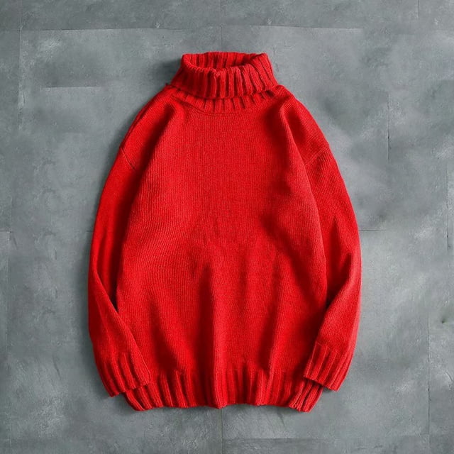 Styesk Mens Sweater Cable Knit Turtleneck Sweater Comfy Soft Oversized Sweater Solid Color Pullover Sweater Casual Loose Sweaters with Ribbing Edge