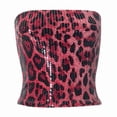 thumbnail image 4 of Landzoo One Glitter Tube Top With Animal Print Front Zipper Waist Cinching Cropped T Shirt For Fashion Faux Leather Spaghetti Strap Racerback Casual Clubwear Cozy Stylish Basic Tube Tops, 4 of 5