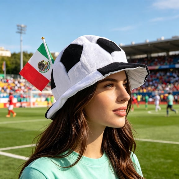 OULII Mexico Flag Soccer Hat, Soft Velvet Football Fan Headwear, Game Day Carnival Party Costume Parade Tailgate Accessory