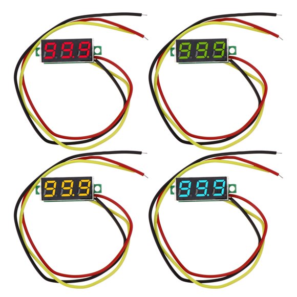 KAKOWELY 4 Pcs Voltmètre Numérique à Trois Fils C.c. 0-100 V Utile pour Batterie de Voiture, 1,18 Pouces X 0,47 Pouces X 0,33 Pouces