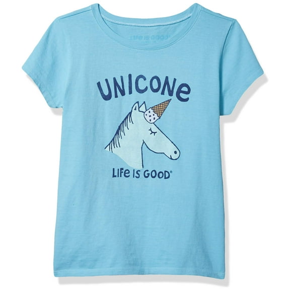 Life is Good Girls Crusher T-Shirt Lig Unicones, Coastal Blue, x Large
