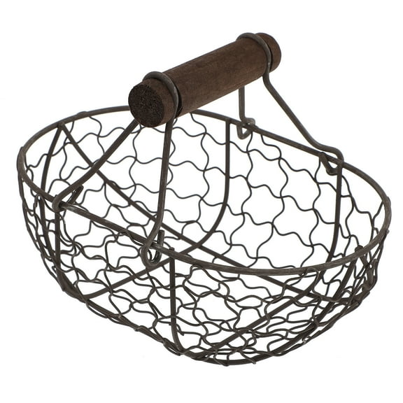 WEAVILUX Premium Iron and Wood Storage Basket for Bread and Fruit - Black