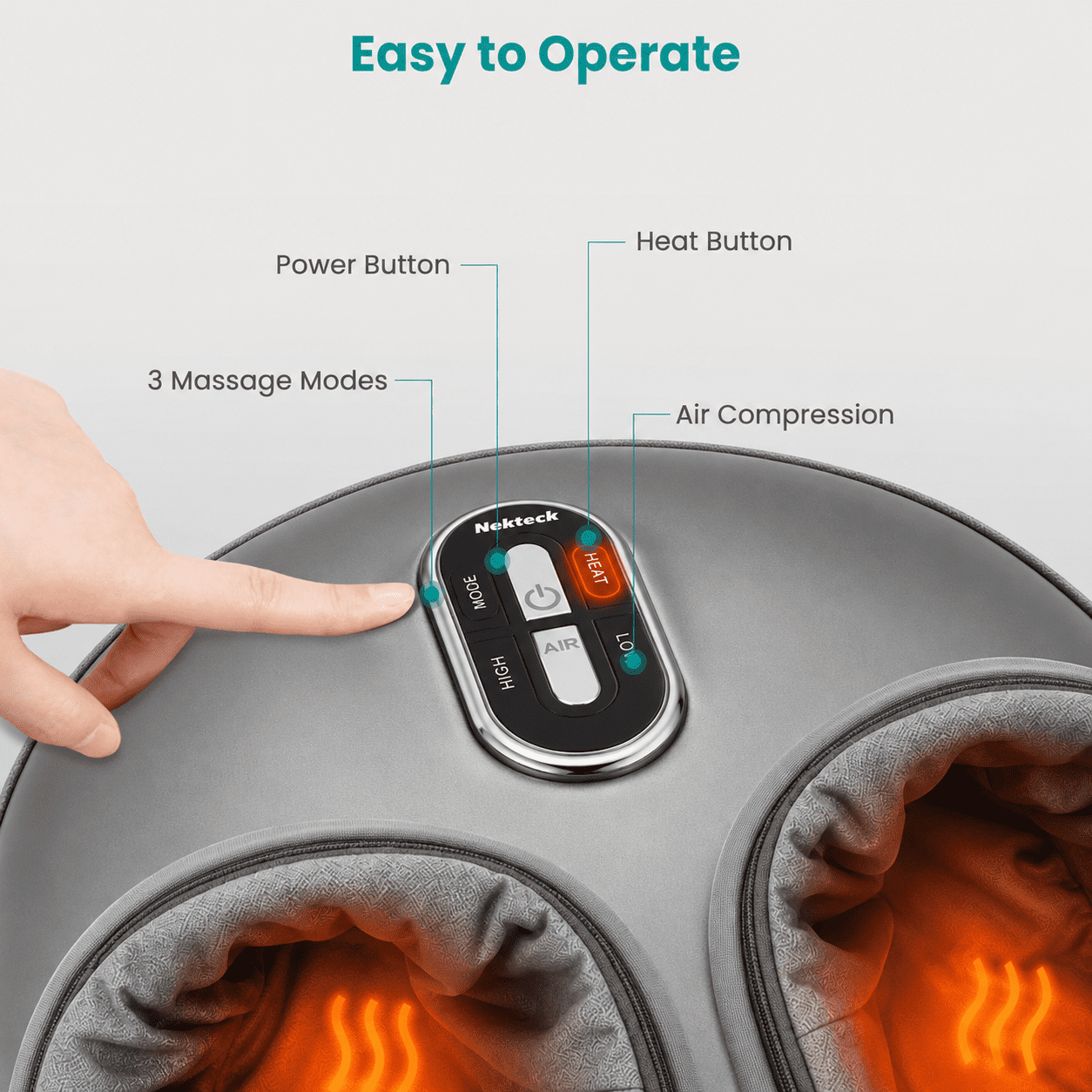 Nekteck Foot Massager with Heat for Neuropathy/Plantar Fasciitis Relief/Circulation/Wellness/Health, Shiatsu Air Compression Deep Kneading Feet Massager, Max Size Men11/Women 12, Fathers Day Gifts