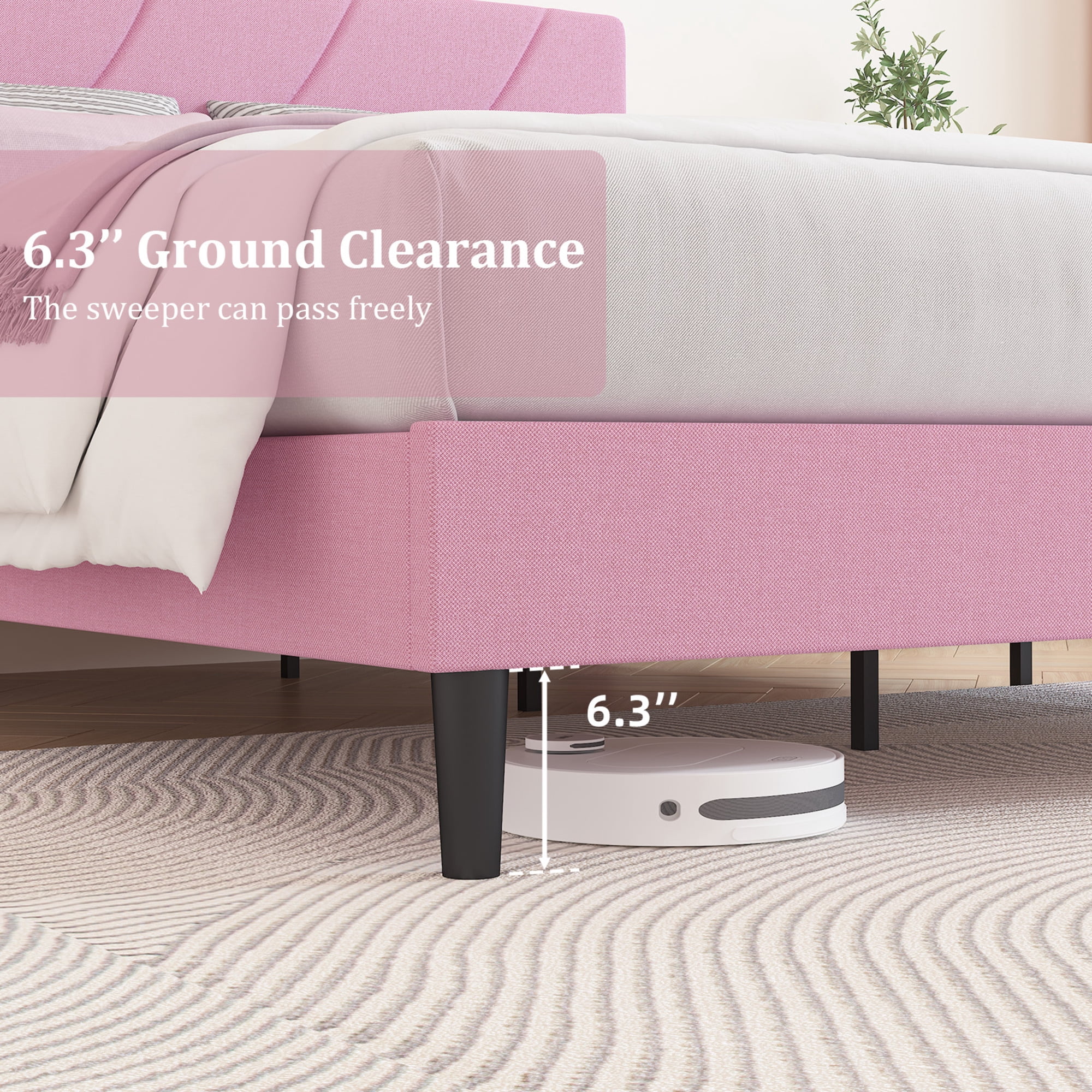 4 EVER WINNER Full Size Bed Frame with Adjustable Headboard, Full Bed Frame with Linen Fabric Upholstered, Strong Wooden Slats, No Box Spring Needed, Noise Free, Easy Assembly, Pink