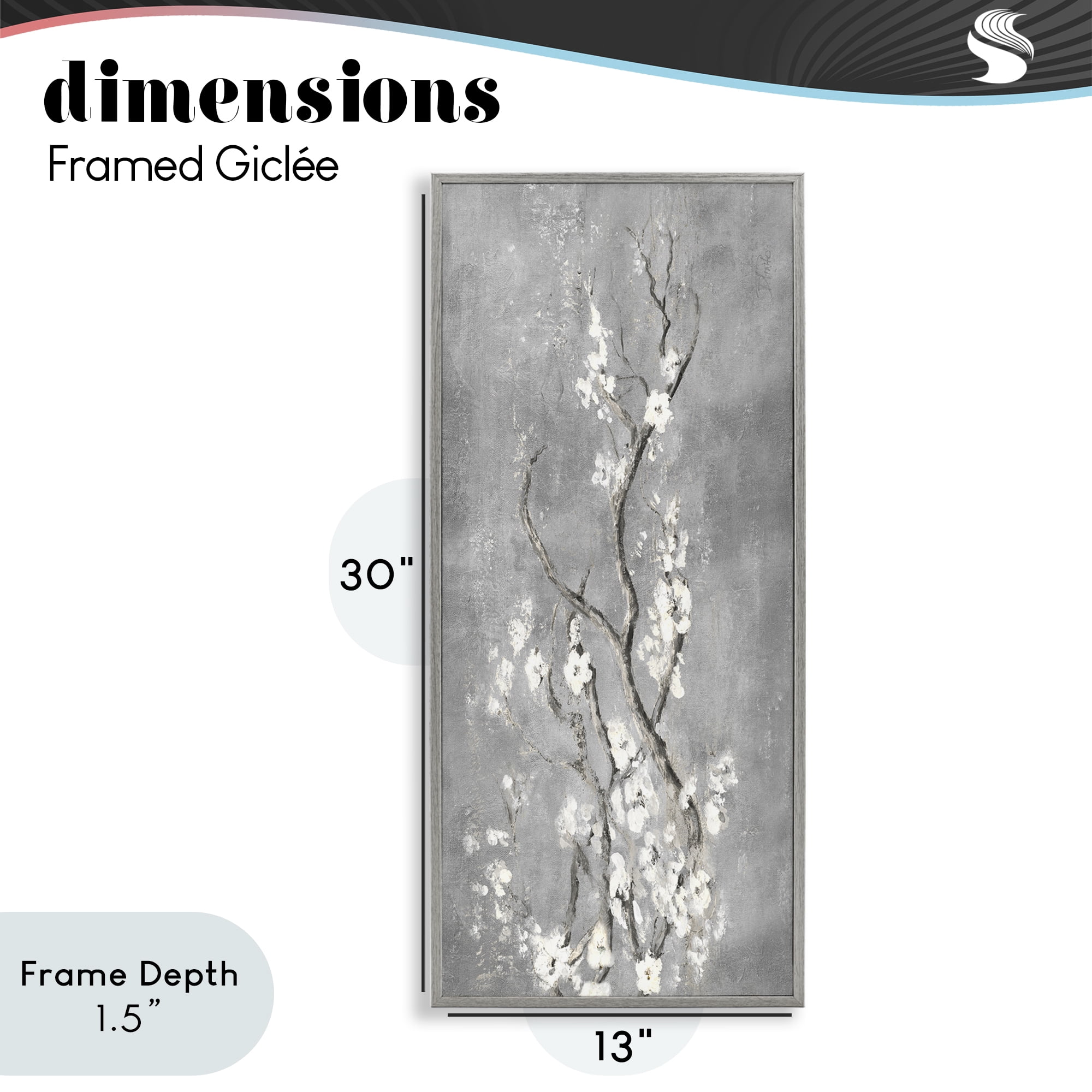 Stupell Industries White Cherry Blossoms Reaching Gray Framed Giclee Art, design by Patricia Pinto