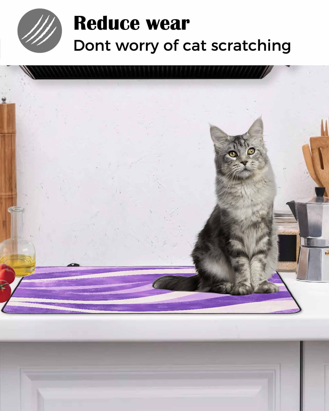 nqOlkjepod Large Induction Cooktop Protector Mat 36"x21", Purple Waves Stove Top Covers for Electric Stove, Ombre Sea Ripples Shabby Beach Decorative Stove Burner Cover Mats, Glass Top Stove Cover