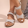 thumbnail image 6 of Beach Sandals For Women Glitter Criss-Cross Strap Elastic Ankle Back Open Toe Summer Casual Non-Slip Vacation Shoes (9.5, White), 6 of 9