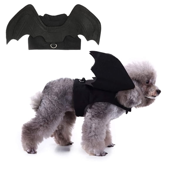 TETOU Dog Halloween Costume, Halloween Bat Fairy Wings Pet Harness Costumes for Dogs Cats Halloween Party - Black,M