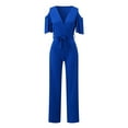 thumbnail image 2 of Aayomet Womens Jumpsuits Women's Belted V-neck Jumpsuit Pants Drop-shoulder Casual Short-sleeved Wide-leg High-waist Women's,Dark Blue L, 2 of 4