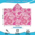 thumbnail image 2 of Pink Paisley and Floral Pattern Hooded Bath Towel，60"x35" for Ages 3 To 12 Kids, Quick Dry Lightweight Soft Microfiber Hood Beach Towel Cover Up for Kids, 2 of 7