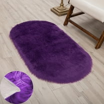 FUDAKUNA Soft Plush Rug Oval 20x 32inch Shaggy Faux Sheepskin Purple Floor Mats Chair Sofa Cushion Living Room Bedroom
