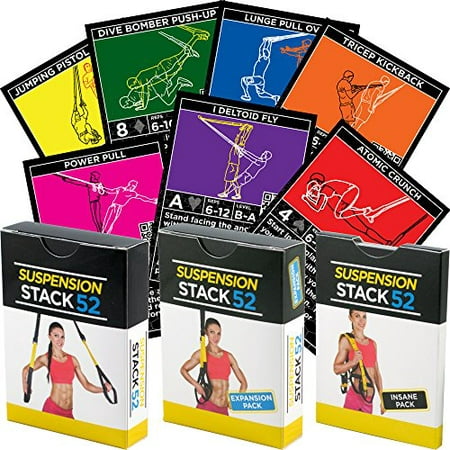 Suspension Exercise Cards TRI Pack by Stack 52. For TRX and Woss Trainer Straps. Suspended Bodyweight Resistance Workout Game. Video Instructions Included. Fun at Home Fitness Training (Trx Suspension Training Pro Pack Best Price)