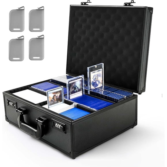 Trading Card Storage Box with Combination Lock, Toploader Storage Box for 3" X 4" 35pt Rigid Cards, Top Loader Storage Hard Case, Sports Card Case (Holds 600+ Toploaders, Black)