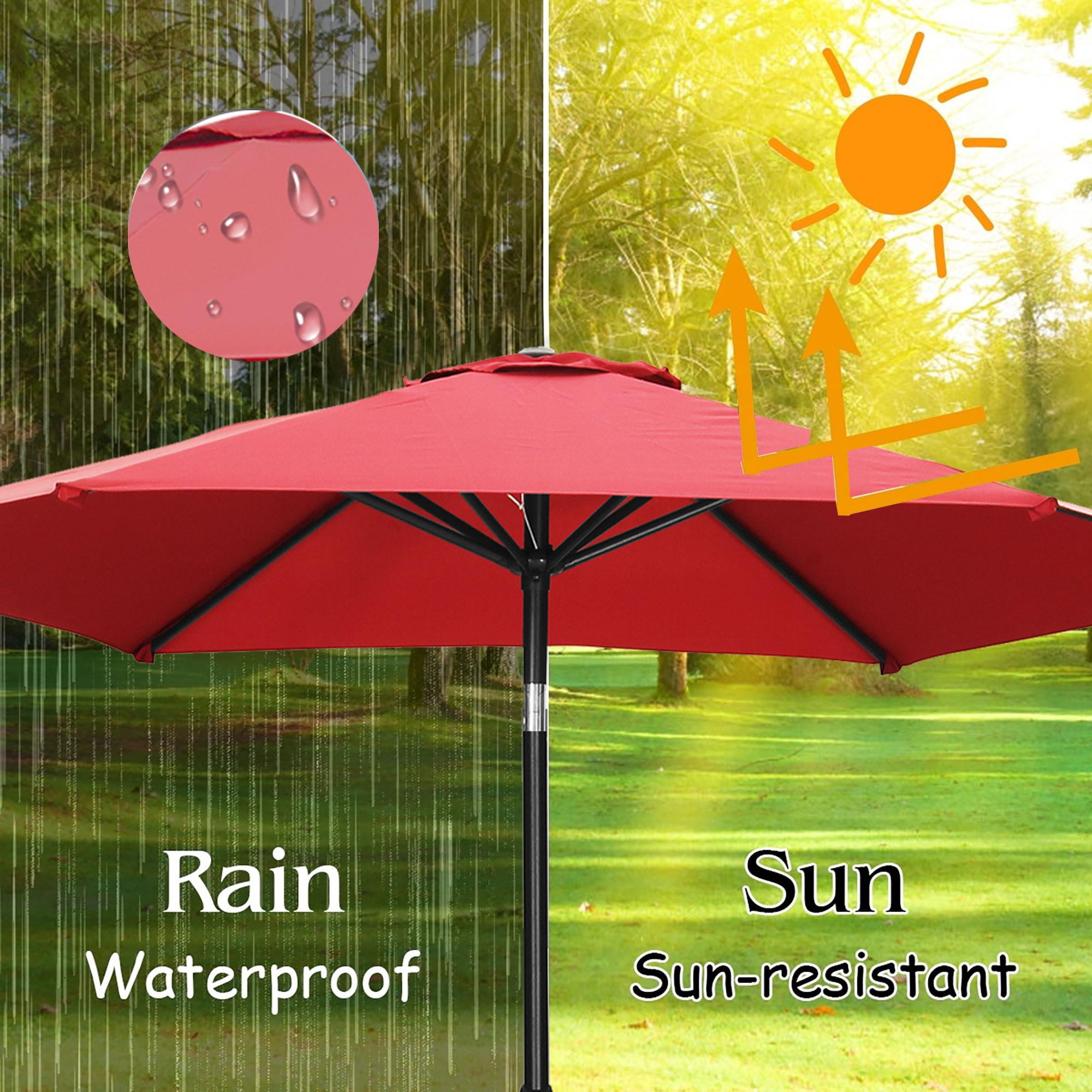 Autlaycil 9ft Outdoor Patio Umbrellas 6 Ribs with Tilt and Crank Patio Table Umbrella, for Patio Garden and Poolside-Red
