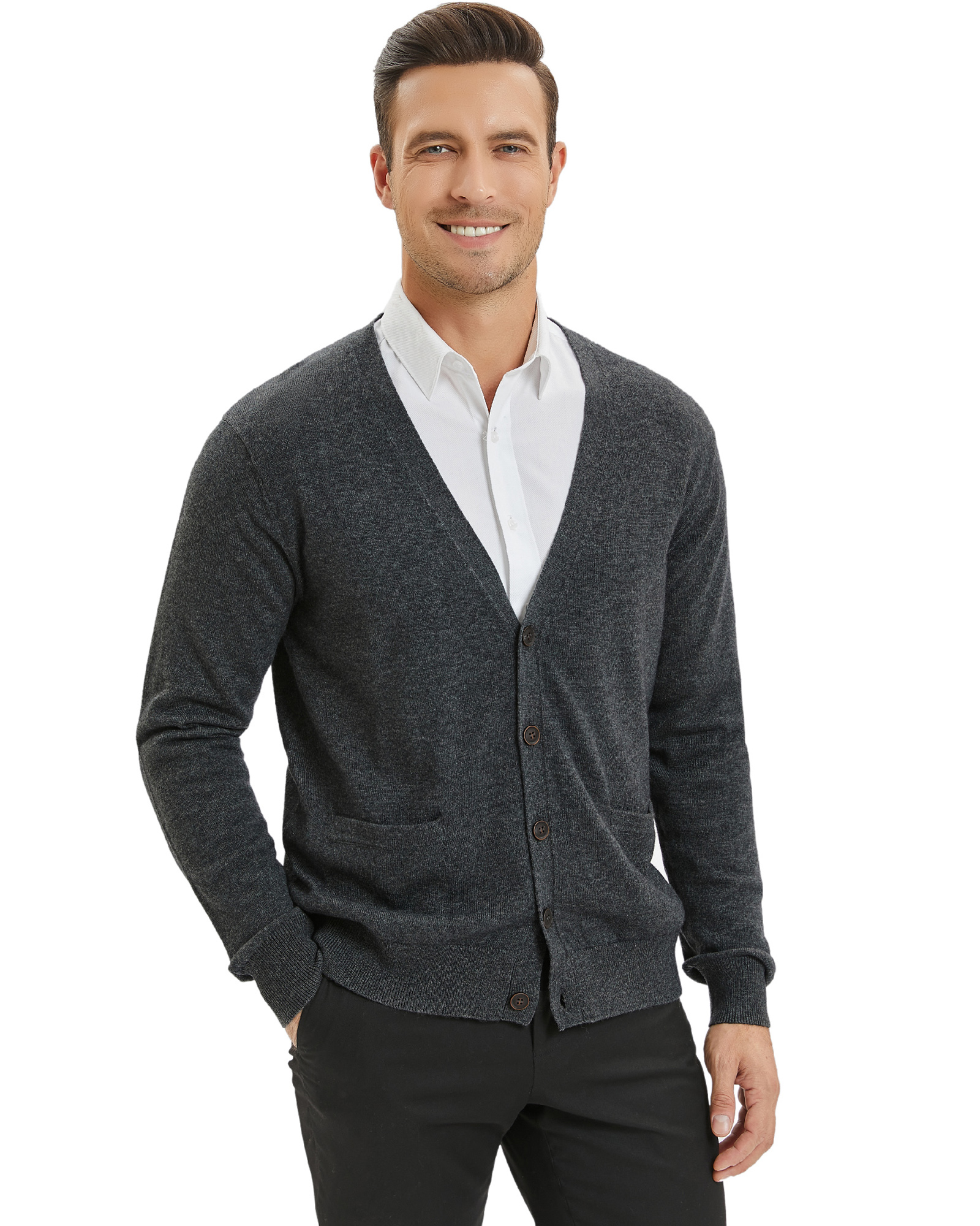 Kallspin Men’s Cardigan Sweater Wool Blend V Neck Buttons Cardigan with ...