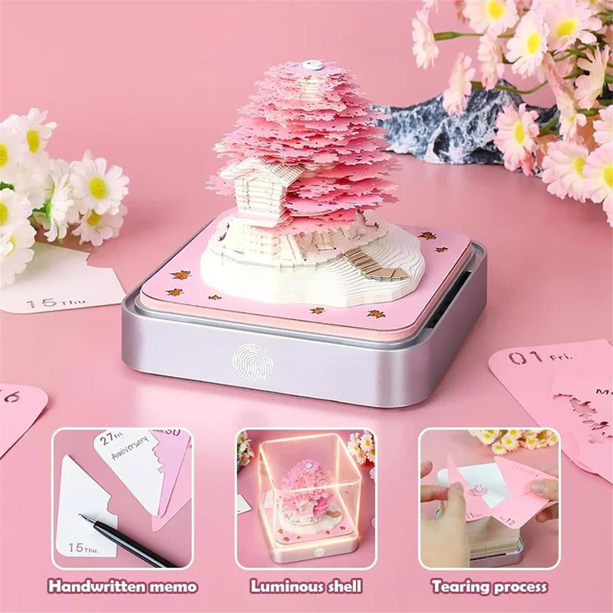 SQDWYGG 3D Memo Pads Paper, Creative Time Piece 2025 Notepad Artopad Carving Gift Desktop Decoration, Artist DIY Notes With LED Lights Craft,Pink Tree,3.85" x 3.85"x 3.34"