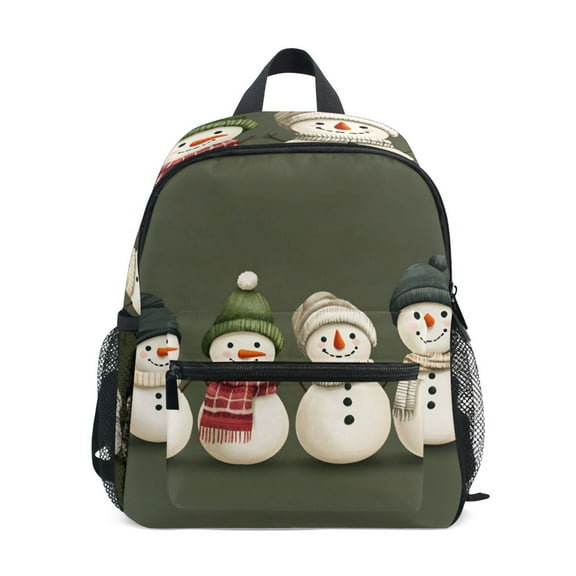 FORMRS School Backpack with Front Zippered Pocket 12" Student Travel Daypack, Beige Snowmen