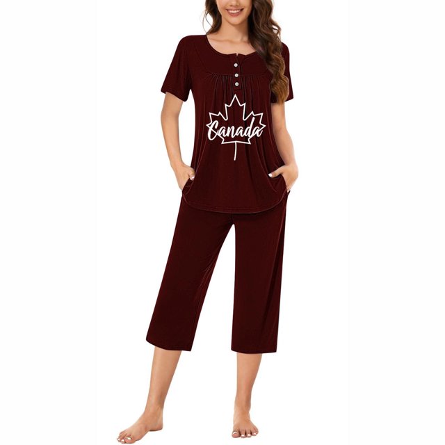 Qiopertar Ensemble de Pyjama à Manches Courtes et Col Rond pour Femmes avec Poches, Livraison Gratuite