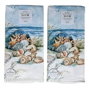 Set of 2 COASTAL SANCTUARY Beach Bucket Terry Kitchen Towels by Kay Dee Designs