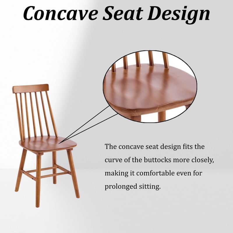 Solid Wood Dining Chairs Set of 2, Ergonomic Windsor Backrest Mid-Century Modern Armless Kitchen Side Chairs