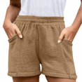 thumbnail image 4 of CPNG Girls Casual Shorts Elastic High Waist Shorts Solid Color Summer Comfy Loose Shorts with Pockets(Khaki,4-5 Years), 4 of 9