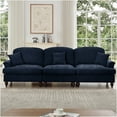 thumbnail image 2 of JERFIT Mid Century 3 Seater Sofa with Removable Ruffle Skirt, Chenille Fabric, Flared Arms for Living Room, Blue, 2 of 9