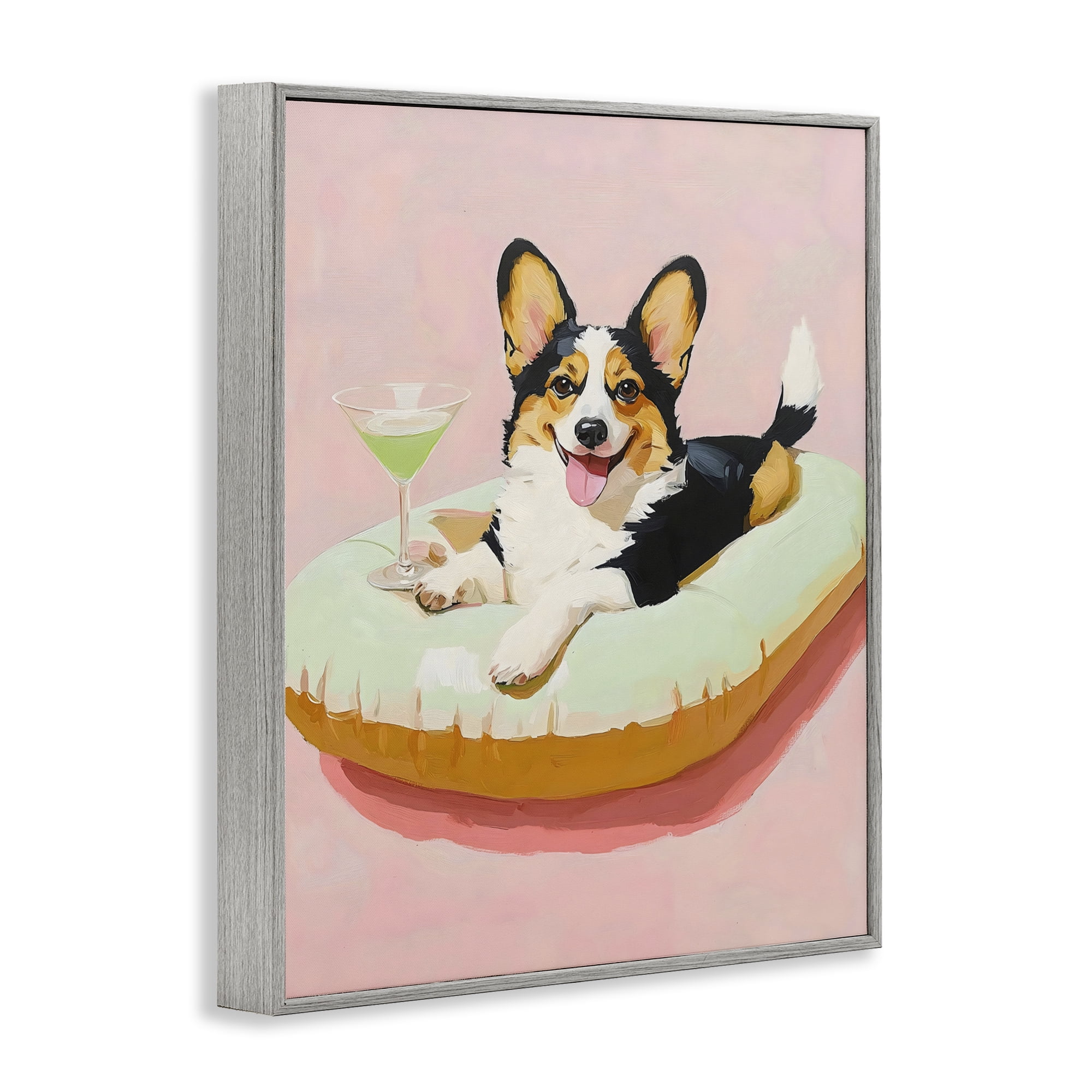 Stupell Industries Pastel Corgi with Cocktail Gray Framed Giclee Art, design by The Prints Vibe