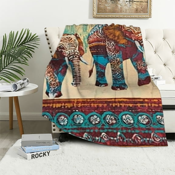 BCIIG Lotus Elephants Throw Blanket Lightweight Warm Flannel Blankets Cozy Soft Air Conditioning Blanket Gift for Women Men Girls Boys 40x50in