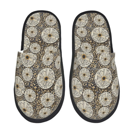 Balery Dandelion Flower Slient Indoor Furry Fleece Comfort House Shoes Soft Non-Slip Home Shoes Cotton slippers House Slippers-- Large