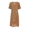 thumbnail image 4 of XDZJLR Robes pour Femmes Imprimé Midi avec Manches Bouffantes et Ourlet Robe Col en V, 4 of 5