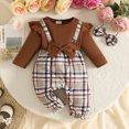 thumbnail image 2 of AWZXDE Girls fashion rompers Ruffle Sleeve Ribbed Knit Plaid Patchwork Rompers Toddlers clothes for girls Bow Headband Complete Outfit Set Gray - 9-12 Months, 2 of 6