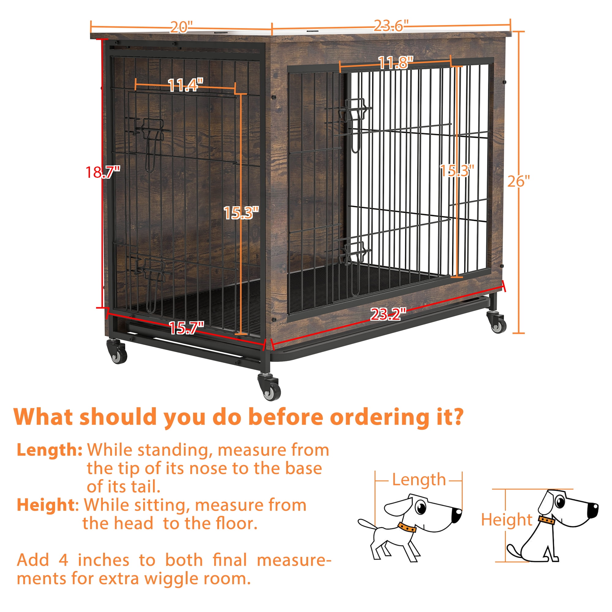 Pefilos 23.6"L Wood Dog Crate Furniture with Cushion, Double-Doors Dog Cag for Indoor, Dog House, Dog Kennel for Small Dogs, Brown Pefilos 23.6"L Wood Dog Crate Furniture with Cushion, Double-Doors Dog Cag for Indoor, Dog House, Dog Kennel for Small Dogs, Brown