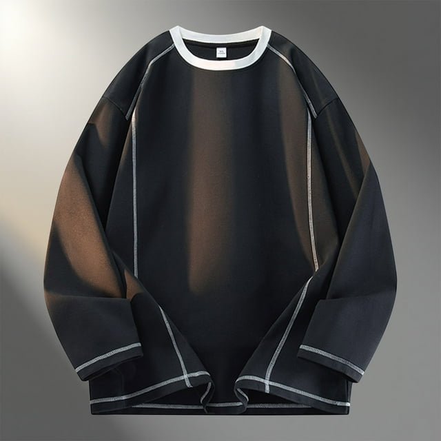 pstuiky mangas largas para hombre, Blusas/camisas casuales de moda para hombre, de color liso, de manga larga y cuello redondo tops de invierno para hombre l