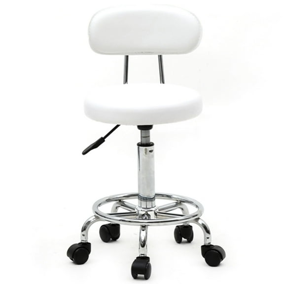 Veryke Counter Height Bar Stools, Salon Stools Chair Round Stool with Wheels, PU Leather Adjustable Rolling Stool, White
