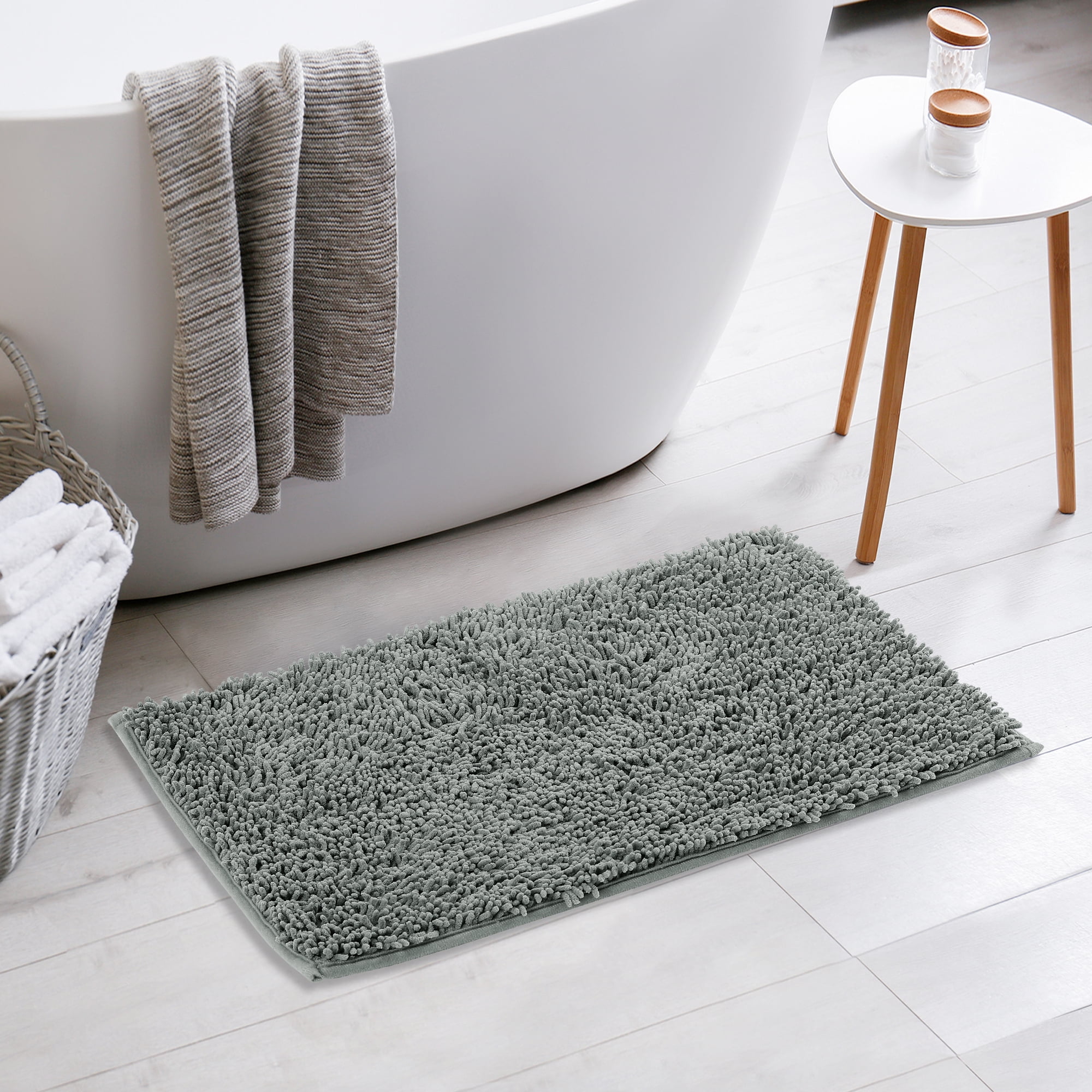Unique Bargains Non-Slip Soft Fluffy Shag Washable Plush Bath Rugs for Bedroom Grey-2 20"x32"